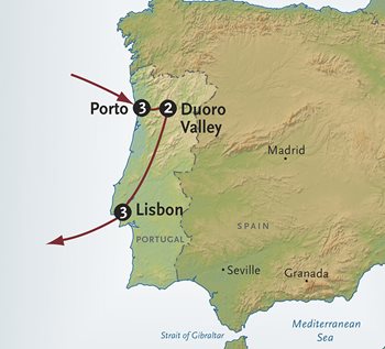 Porto + Lisbon with Douro Valley Map